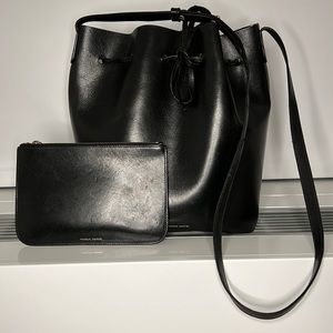 Authentic Mansur Gavriel Large Black Bucket Bag with Blue Interior + Black Purse